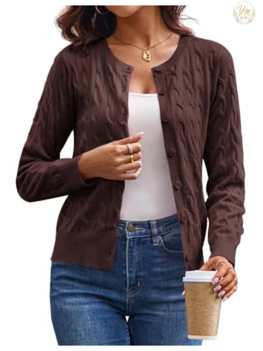 Cable Knit Cardigan Sweater for Women Lightweight Button Up Fall Layer